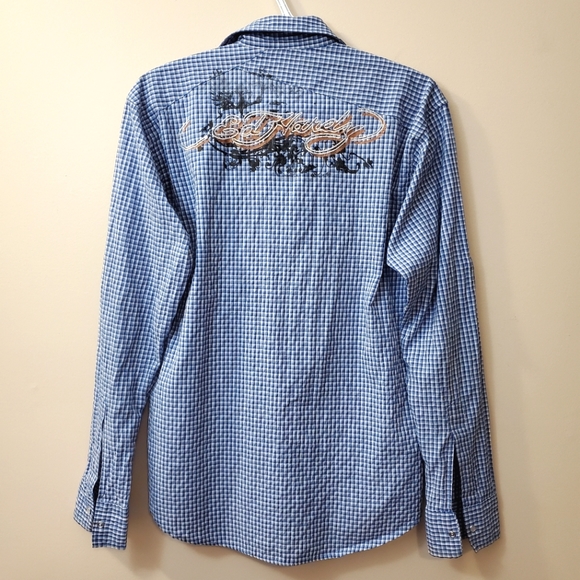 Ed Hardy - Men's Western Style Plaid Shirt - Read for Sizing - Picture 6 of 7